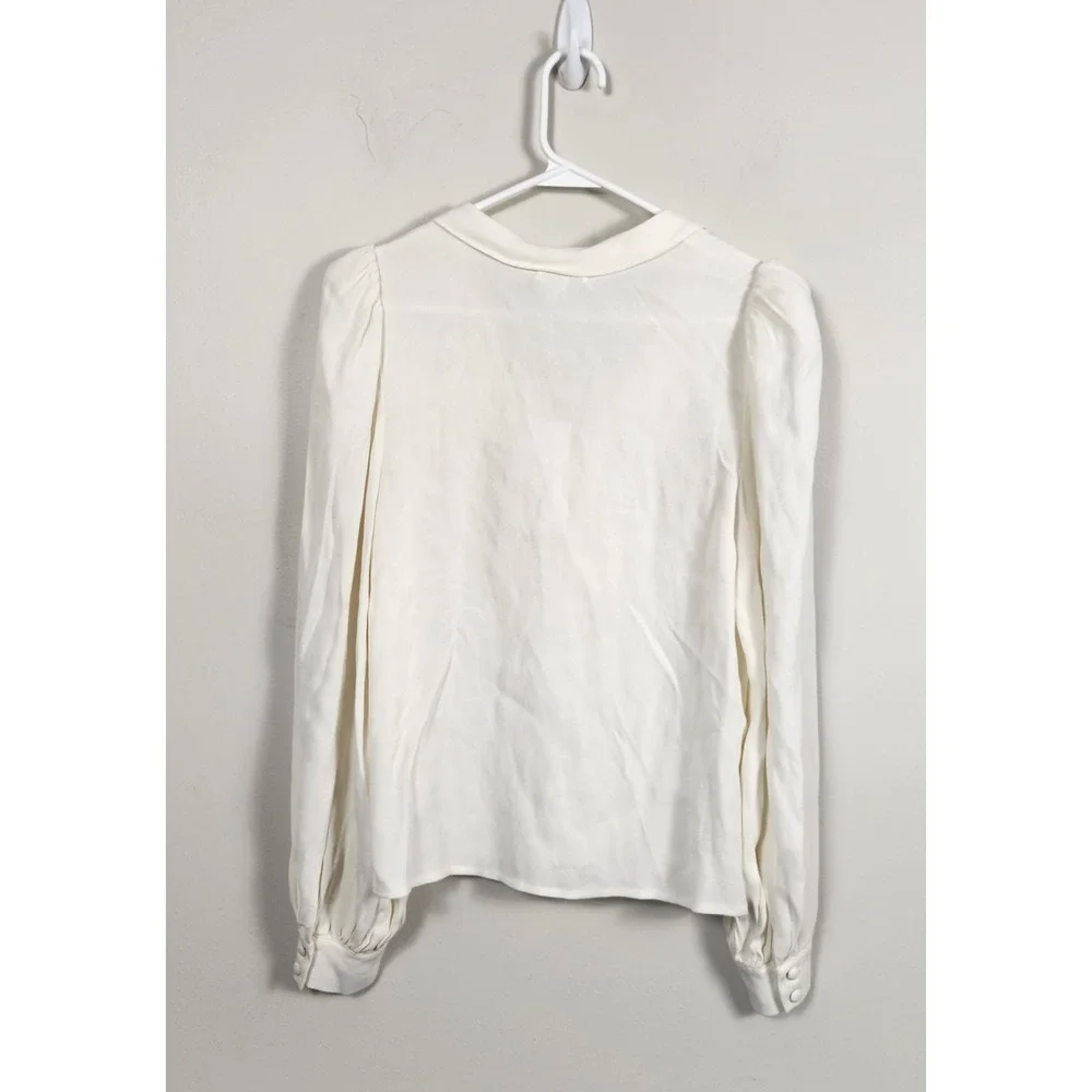 Reformation Anaya Top Gossamer White Tie Neck Puff Sleeve Blouse XS NEW